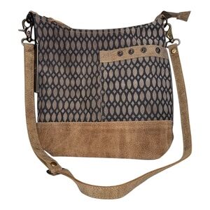 NWT Myra Bag Honey Bee Print Upcycled Canvas & Genuine Leather Crossbody Bag